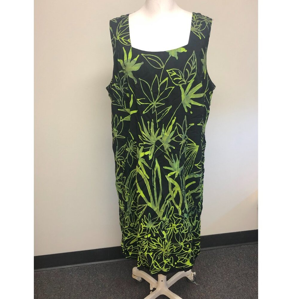 Square Neck dress with green illustrative floral leaves - Picture 3 of 13